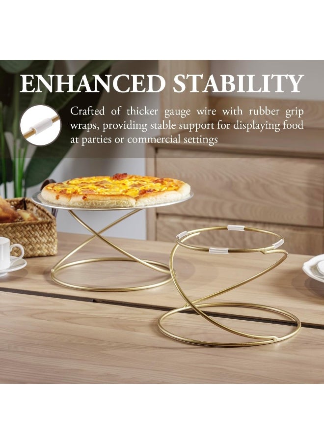 MyGift 7 Inch Modern Gold Wire Metal Pizza Stand Tray Pedestal Rest - Tabletop Circular Serving Platter Riser Stands, Set of 2  - Image 2