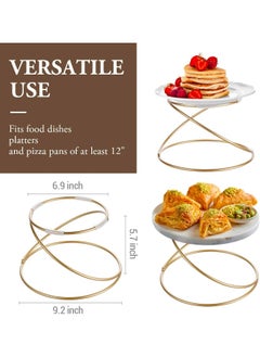 MyGift 7 Inch Modern Gold Wire Metal Pizza Stand Tray Pedestal Rest - Tabletop Circular Serving Platter Riser Stands, Set of 2  - Image 4