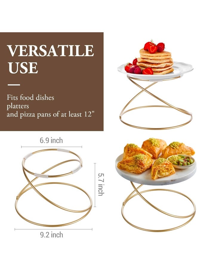MyGift 7 Inch Modern Gold Wire Metal Pizza Stand Tray Pedestal Rest - Tabletop Circular Serving Platter Riser Stands, Set of 2  - Image 4