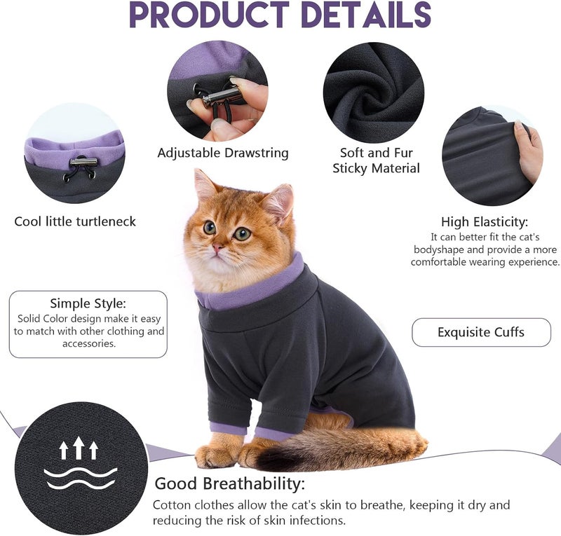 ADNIKIA Cat Pajamas, Sticky Hair Clothes, Sphynx Hairless Sweater, Onesie for Cats After Surgery, Prevent Lost Hair Kitten Shirts Costumes Outfits for Female Male Pets - Image 2