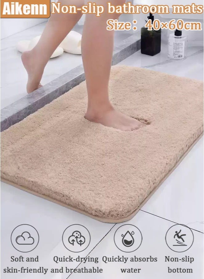 Aikenn Non-slip bathroom mats Bathroom Rug 40x60 Non Slip Beige Fluffy Bath Mat for Bathroom Floor Washable Plush Luxury Bath Rug for Tub Soft Shaggy Absorbent Shower Mat - Image 1