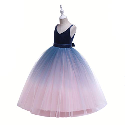 Glamulice Blush Pink Girls Lace Bridesmaid Dress Long A Line Wedding Pageant Dresses Flower Girls Princess Ombre Tulle Party Gown Petal Pink Kids Birthday Maxi Dance Ball Gown 6 Navy Blue Formal Event - Image 4
