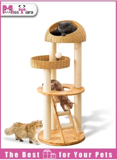 Modern Cat Tree Tower for Indoor Cats  Solid Oak Cat Scratching Tree for Multiple Large Cats Manual Hand Woven Luxury Cat Condo, Unique High-end Design Cat Furniture Activity Centre, Easy Clean