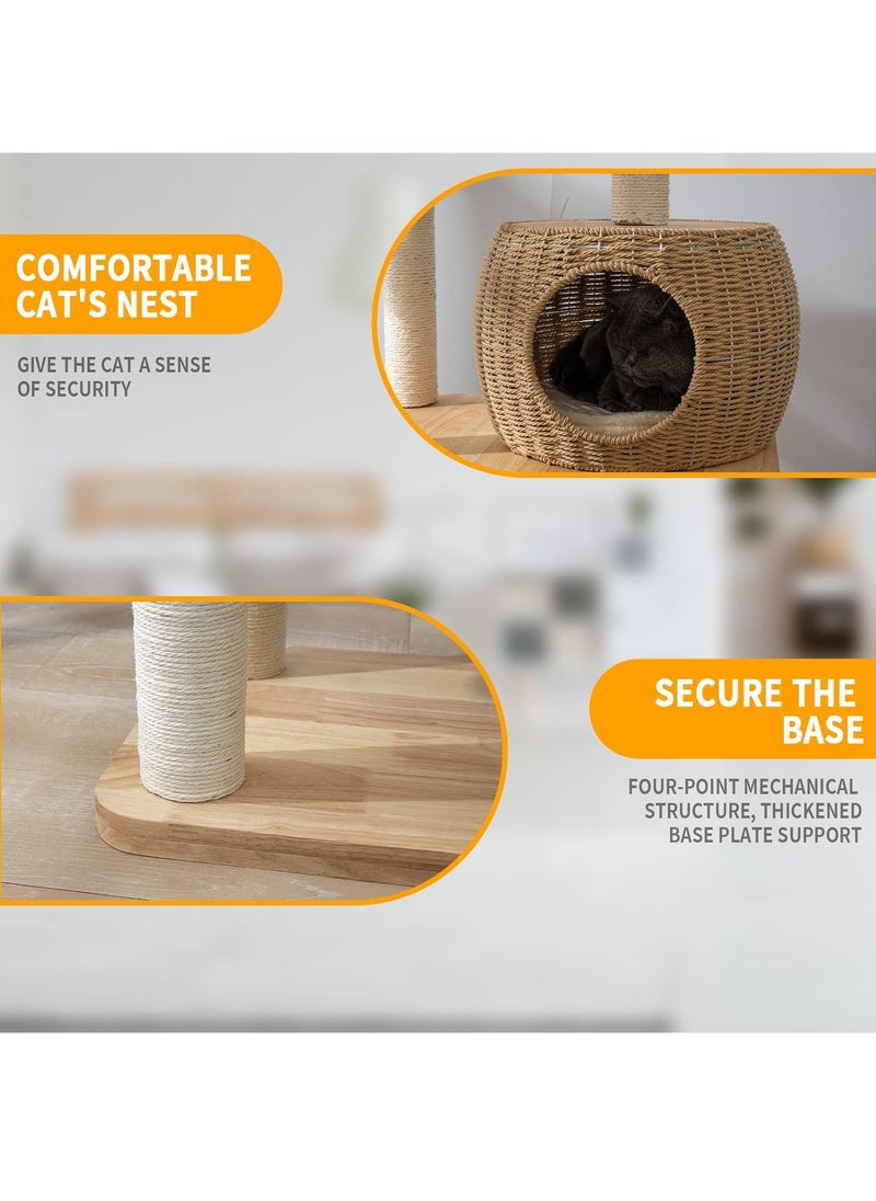 MissTiara - Modern Cat Tree Tower for Indoor Cats  Solid Oak Cat Scratching Tree for Multiple Large Cats Manual Hand Woven Luxury Cat Condo, Unique High-end Design Cat Furniture Activity Centre, Easy Clean - Image 1
