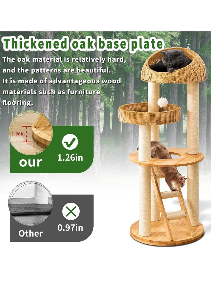 MissTiara - Modern Cat Tree Tower for Indoor Cats  Solid Oak Cat Scratching Tree for Multiple Large Cats Manual Hand Woven Luxury Cat Condo, Unique High-end Design Cat Furniture Activity Centre, Easy Clean - Image 1