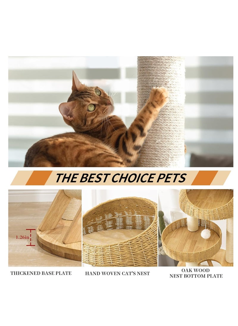 MissTiara - Modern Cat Tree Tower for Indoor Cats  Solid Oak Cat Scratching Tree for Multiple Large Cats Manual Hand Woven Luxury Cat Condo, Unique High-end Design Cat Furniture Activity Centre, Easy Clean - Image 1