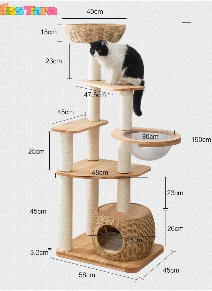 MissTiara - Modern Cat Tree Tower for Indoor Cats  Solid Oak Cat Scratching Tree for Multiple Large Cats Manual Hand Woven Luxury Cat Condo, Unique High-end Design Cat Furniture Activity Centre, Easy Clean - Image 1