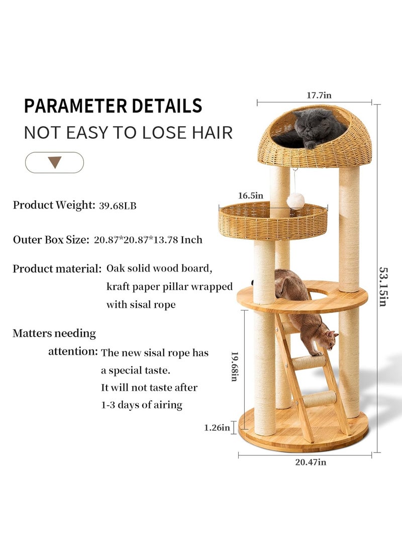 MissTiara - Modern Cat Tree Tower for Indoor Cats  Solid Oak Cat Scratching Tree for Multiple Large Cats Manual Hand Woven Luxury Cat Condo, Unique High-end Design Cat Furniture Activity Centre, Easy Clean - Image 1