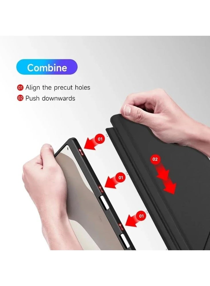 Protective case compatible with Samsung Galaxy Tab S11 Ultra 14.6-inch 2025 tablet, featuring a tri-fold magnetic transparent back cover with a pen slot and auto sleep/wake functionality. - Image 5