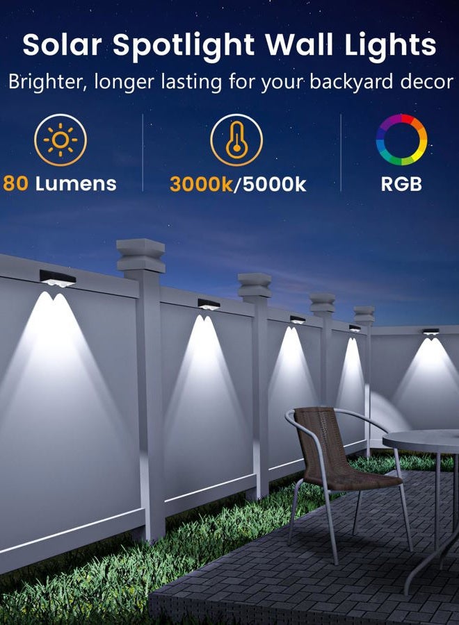 JOFIOS Solar Fence Lights Outdoor Waterproof, 80 Lumens Solar Lights for Fence with Warm White & RGB 8 Colors,Outdoor Solar Light for Deck, Patio, Backyard, Fence, Railing (8-Pack-Black) - Image 2