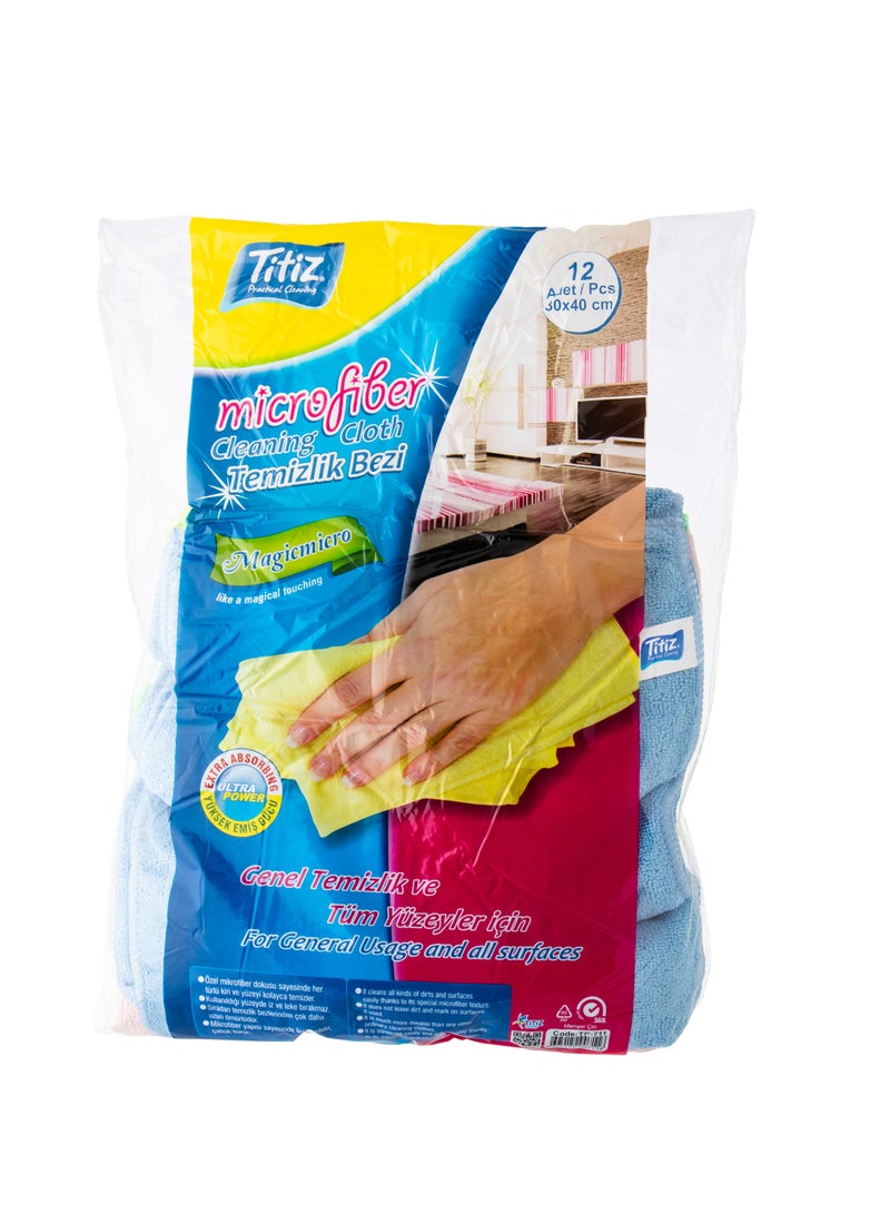 تيتيز 12 قطعة قماش ماص و ناعم من المايكروفايبر لتنظيف و التلميع المقاس 40*30 سم - Image 1
