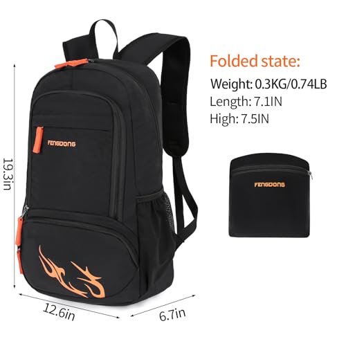 FENGDONG 35L Lightweight Foldable Waterproof Packable Travel Small Hiking Backpack Daypack for men women Black Orange - Image 2