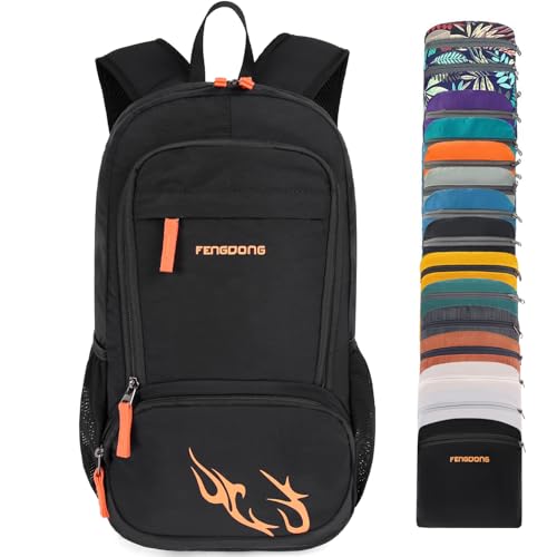 FENGDONG 35L Lightweight Foldable Waterproof Packable Travel Small Hiking Backpack Daypack for men women Black Orange - Image 1