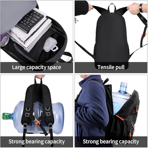FENGDONG 35L Lightweight Foldable Waterproof Packable Travel Small Hiking Backpack Daypack for men women Black Orange - Image 5