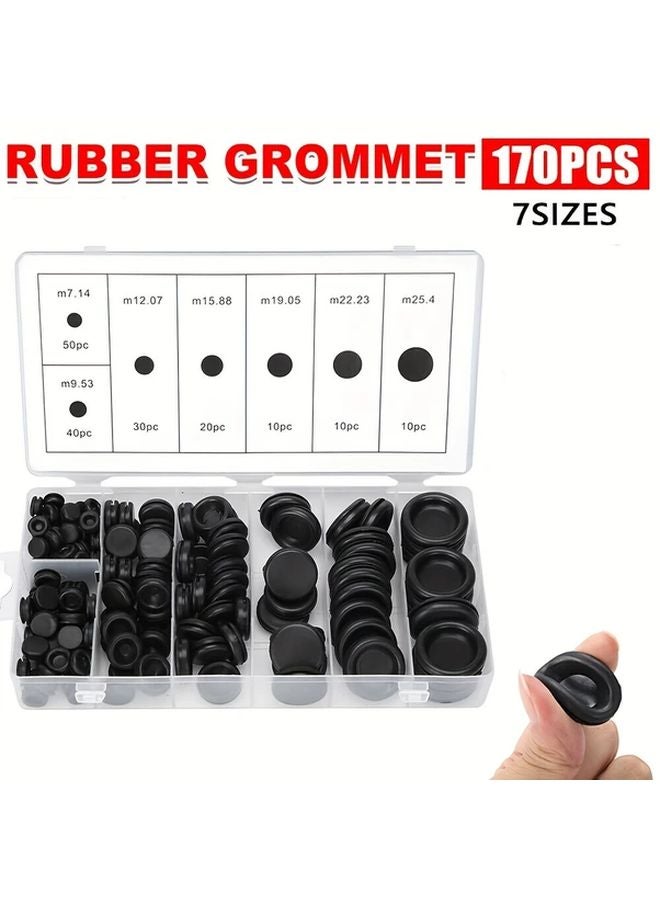 Black Rubber Firewall Hole Plug 170pcs Protective Grommet Ring Car Electrical Wire Gasket - Image 2