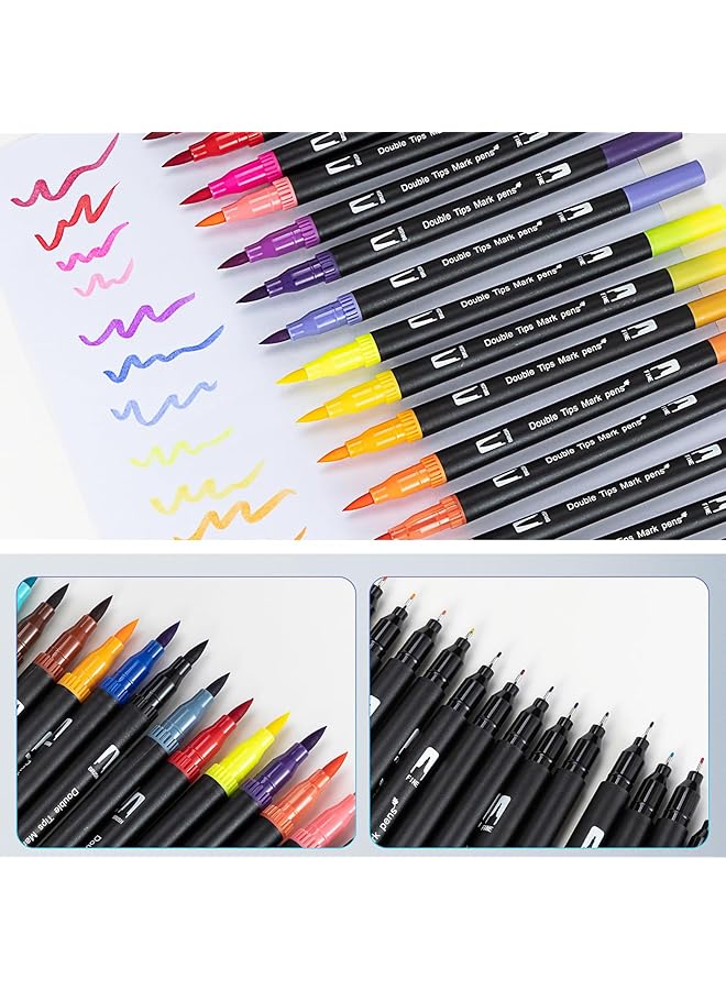 إيروريكس أقلام رسم مكونة من 24 لونًا برأس مزدوج وفرشاة ورأس رفيع للرسم والتلوين والرسم التخطيطي والمذكرات والتوضيح وصناعة البطاقات وأدوات فنية يدوية هدية للأطفال والكبار - Image 3