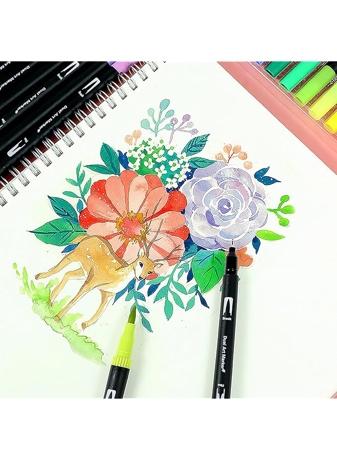 إيروريكس أقلام رسم مكونة من 24 لونًا برأس مزدوج وفرشاة ورأس رفيع للرسم والتلوين والرسم التخطيطي والمذكرات والتوضيح وصناعة البطاقات وأدوات فنية يدوية هدية للأطفال والكبار - Image 5