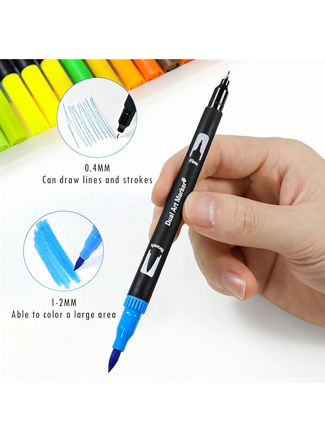 إيروريكس أقلام رسم مكونة من 24 لونًا برأس مزدوج وفرشاة ورأس رفيع للرسم والتلوين والرسم التخطيطي والمذكرات والتوضيح وصناعة البطاقات وأدوات فنية يدوية هدية للأطفال والكبار - Image 2