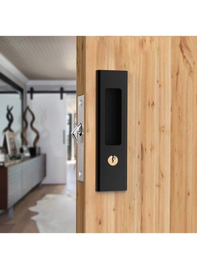 CCJH Invisible Door Locks Handle with Keys for Sliding Barn Wooden Door Furniture Hardware (Black) - Image 1