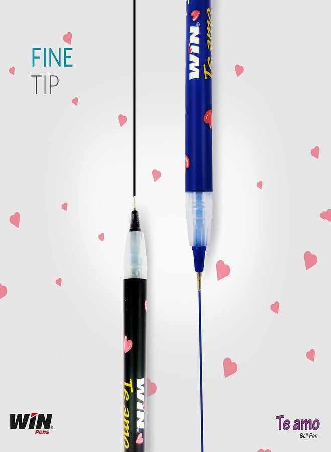 دبليو آي أن اربح أقلام حبر جاف Te amo | 100 قلم (50 قلم حبر أزرق و50 قلم حبر أسود) | سحر الحبر الجل في قلم حبر جاف | رأس 0.7 مم | تصميم أنيق مطبوع عليه ملاك وقلب | رفيق الكتابة المثالي للأطفال - Image 3