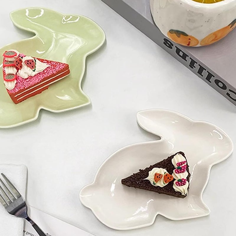 BinaryABC Bunny Rabbit Ceramic PlatesEaster Serving Dish Plate Appetizer Tray Dinner Plates Serving Tary Candy Plates Green - Image 4
