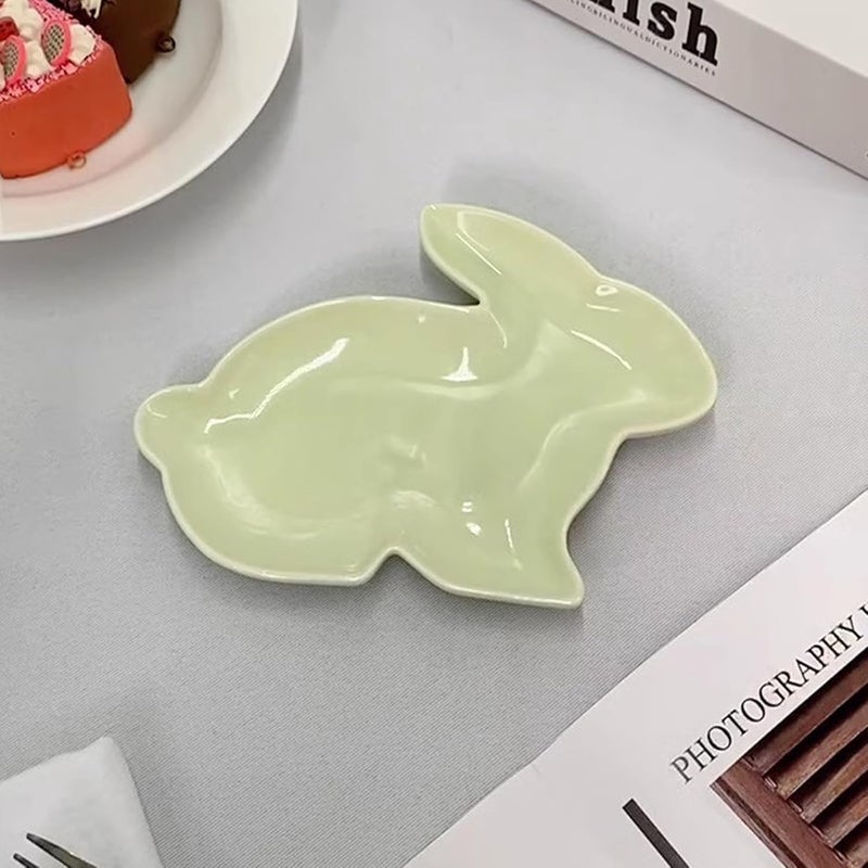 BinaryABC Bunny Rabbit Ceramic PlatesEaster Serving Dish Plate Appetizer Tray Dinner Plates Serving Tary Candy Plates Green - Image 3