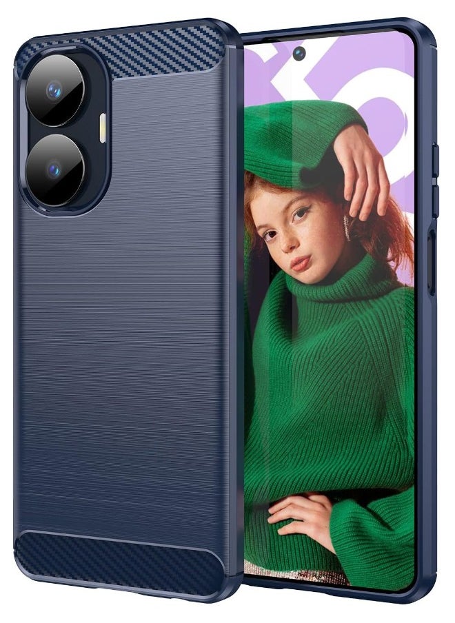 RUGGED SHIELD Realme C55 Case, Realme C55 Protective Case with Brushed Carbon Fiber Texture, Fashion Shock-Absorption Anti-Drop Flexible TPU Bumper Soft Rubber Protective Phone Case Cove for Realme C55 4G, Blue  - Image 1