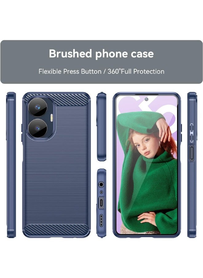 RUGGED SHIELD Realme C55 Case, Realme C55 Protective Case with Brushed Carbon Fiber Texture, Fashion Shock-Absorption Anti-Drop Flexible TPU Bumper Soft Rubber Protective Phone Case Cove for Realme C55 4G, Blue  - Image 2