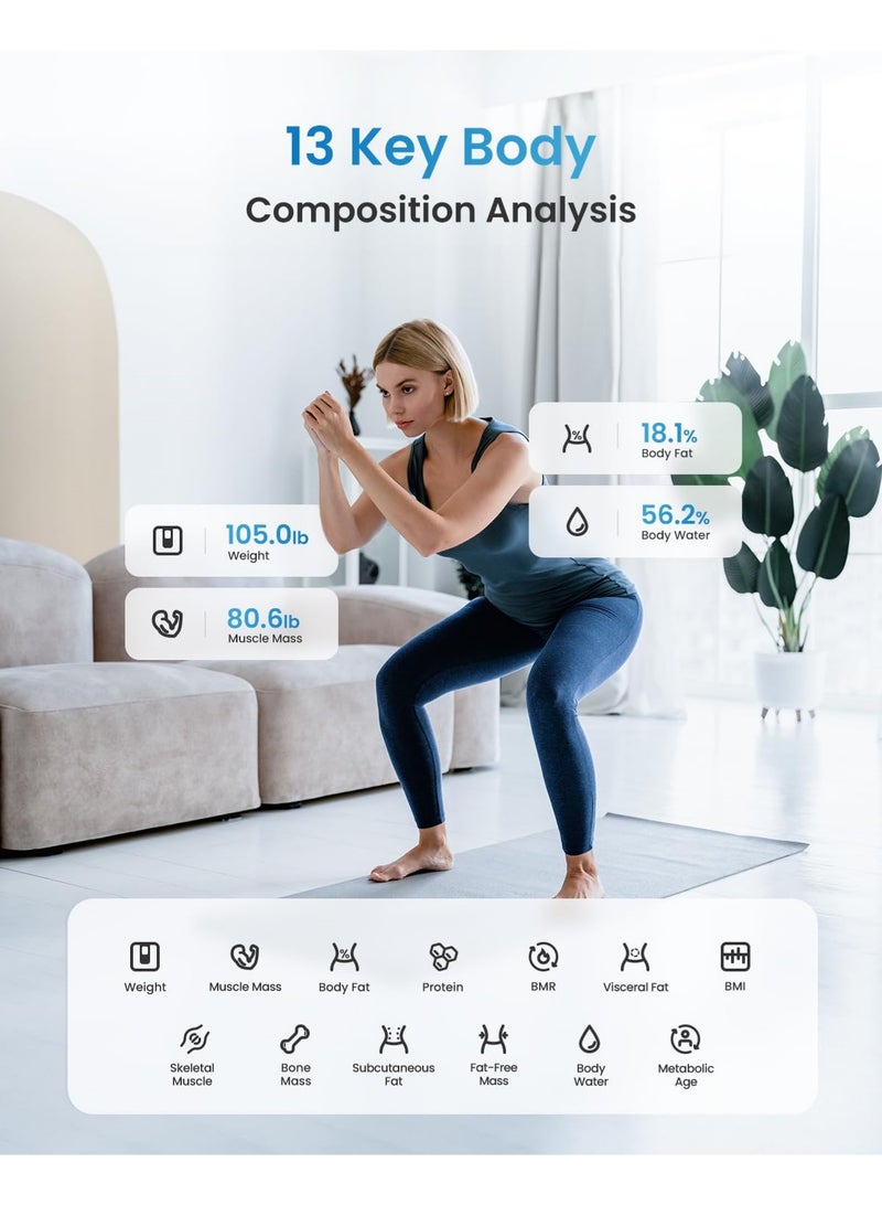 عربست ميزان ذكي لقياس وزن الجسم، ميزان حمام رقمي لقياس مؤشر كتلة الجسم، مقياس دهون الجسم بتقنية البلوتوث، مراقب تكوين الجسم، محلل صحي مع تطبيق للهواتف الذكية، 400 رطل - إليس 1 - Image 3