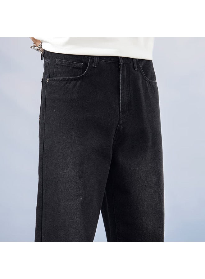 Hipanda o Panda Jeans For Men, Autumn Straight-leg Loose-fit Heightening Draping High Street Casual Trousers, Black, Size 33 - Image 1