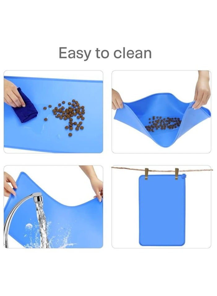 MahMir Feeding Mat, For Cat and Dogs Silicone Bowl Mat, Feeding Mat, Waterproof Dog Cat Mat Pet Placemat Premium Silicone FDA Grade Non-stick Non Slip Anti Spill Easy Clean  ( Blue )  - Image 3