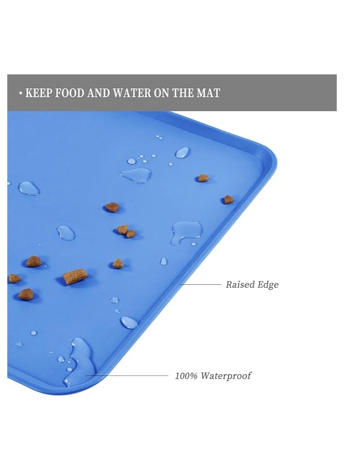 MahMir Feeding Mat, For Cat and Dogs Silicone Bowl Mat, Feeding Mat, Waterproof Dog Cat Mat Pet Placemat Premium Silicone FDA Grade Non-stick Non Slip Anti Spill Easy Clean  ( Blue )  - Image 4