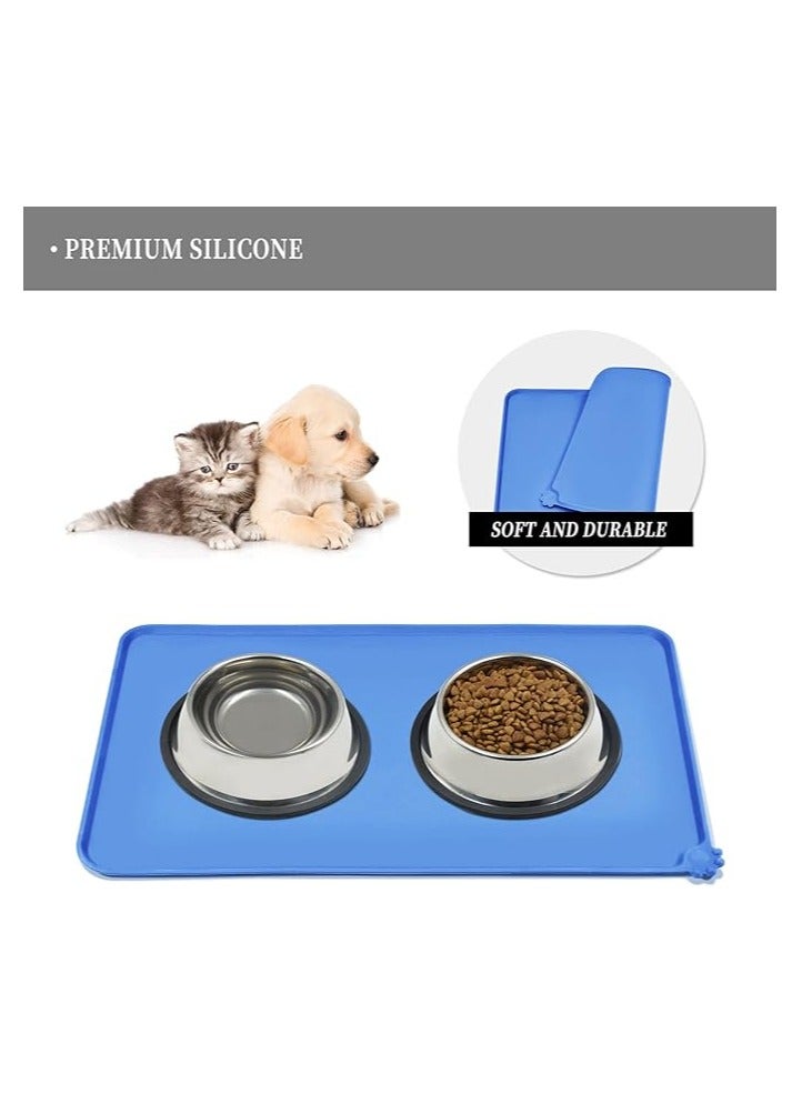 MahMir Feeding Mat, For Cat and Dogs Silicone Bowl Mat, Feeding Mat, Waterproof Dog Cat Mat Pet Placemat Premium Silicone FDA Grade Non-stick Non Slip Anti Spill Easy Clean  ( Blue )  - Image 1