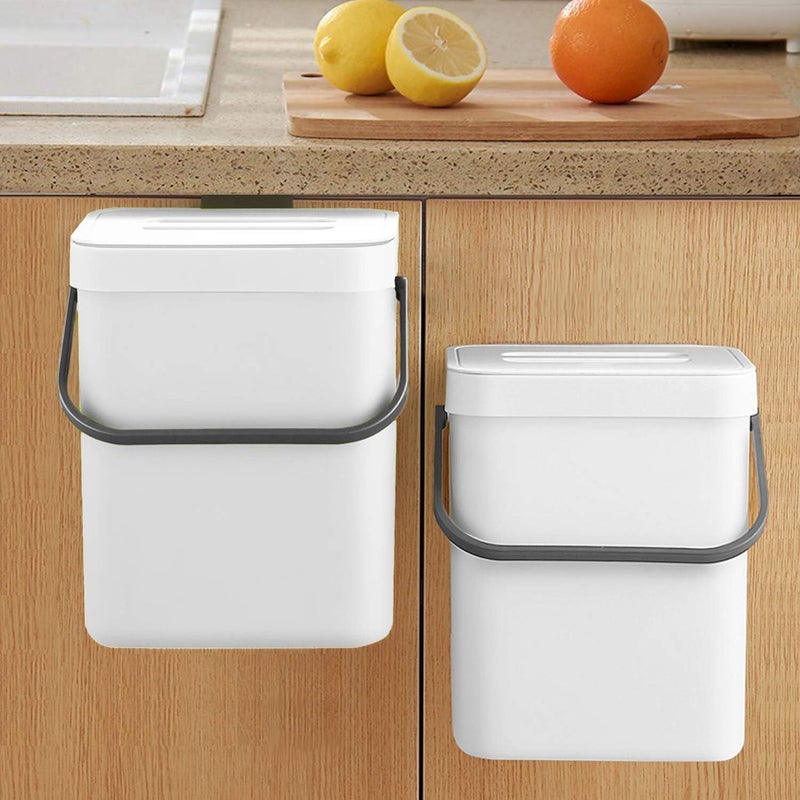LALASTAR Compost Bin Indoor Kitchen Sealed, Hanging Small Trash Can with Lid Under Sink for Kitchen, Food Waste Bin for Countertop, Mountable Garbage Can for Bathroom, RV, 5L/1.3 Gal, White - Image 1