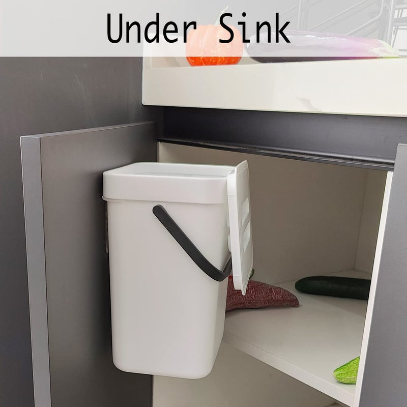 LALASTAR Compost Bin Indoor Kitchen Sealed, Hanging Small Trash Can with Lid Under Sink for Kitchen, Food Waste Bin for Countertop, Mountable Garbage Can for Bathroom, RV, 5L/1.3 Gal, White - Image 4