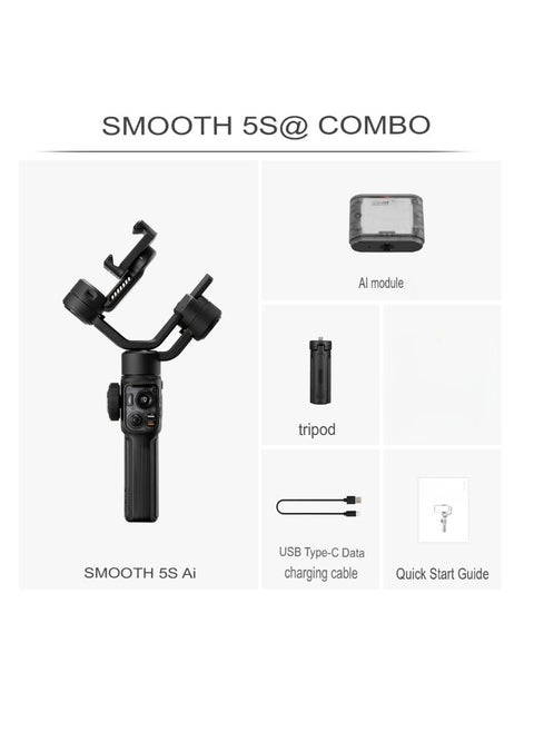 Smooth 5S Gimbal Stabilizer, Three Axis Anti Shake Phone Gimbal, Sturdy And Durable Phone Stabilizer, Mobile Phone Camera Stabilizer For Video Recording, (5S Set With Al Model)