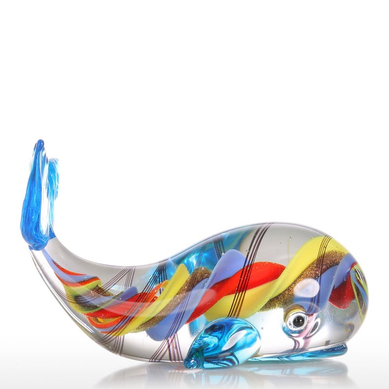 Tooarts Colorful Whale Sculpture Glass Whale Figurine Ornament Hand Blown Multicolor, Christmas Birthday Gift - Image 1