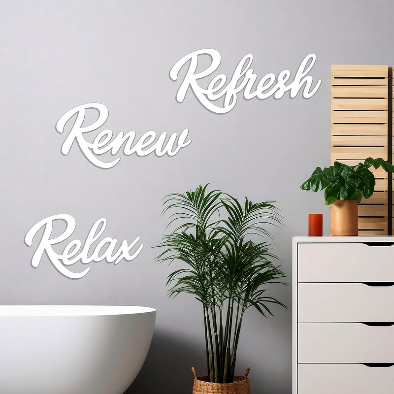 KOYILTD 3 Pieces Bathroom Decor Wooden Bathroom Sign,Relax Renew Refresh Sign (White) - Image 5