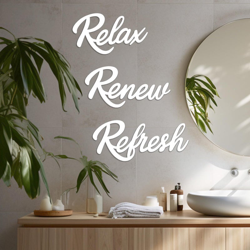KOYILTD 3 Pieces Bathroom Decor Wooden Bathroom Sign,Relax Renew Refresh Sign (White) - Image 4