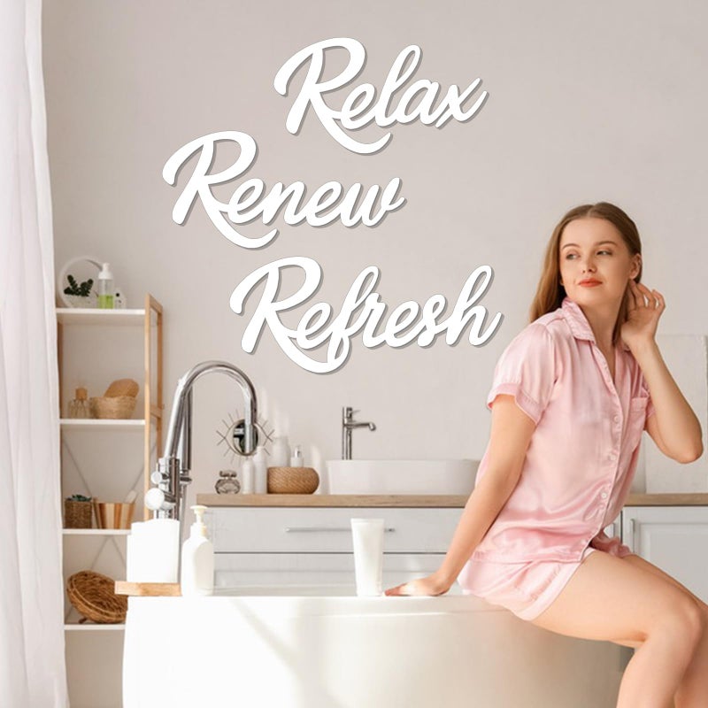 KOYILTD 3 Pieces Bathroom Decor Wooden Bathroom Sign,Relax Renew Refresh Sign (White) - Image 2