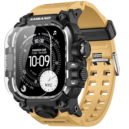 amBand Rugged Case with Band for Apple Watch Ultra 3/2/1 49mm, M3 Military Grade Shockproof Cover, Includes Screen Protector Kit, Tactical Band for Men - Compatible with iWatch Ultra, Sand Beige - Image 1