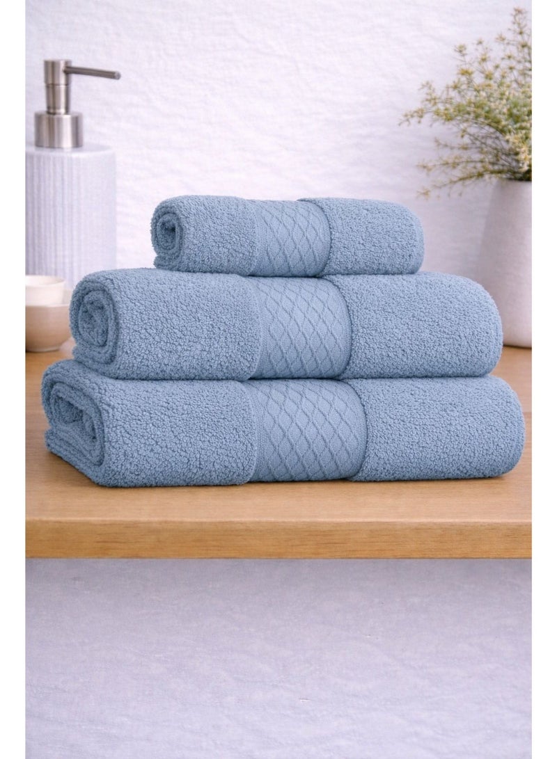 snooze 100% Cotton Luxury Towels set 3 pcs– 500 GSM High loop, Heavyweight & Super Absorbent, Waves light blue - Image 3