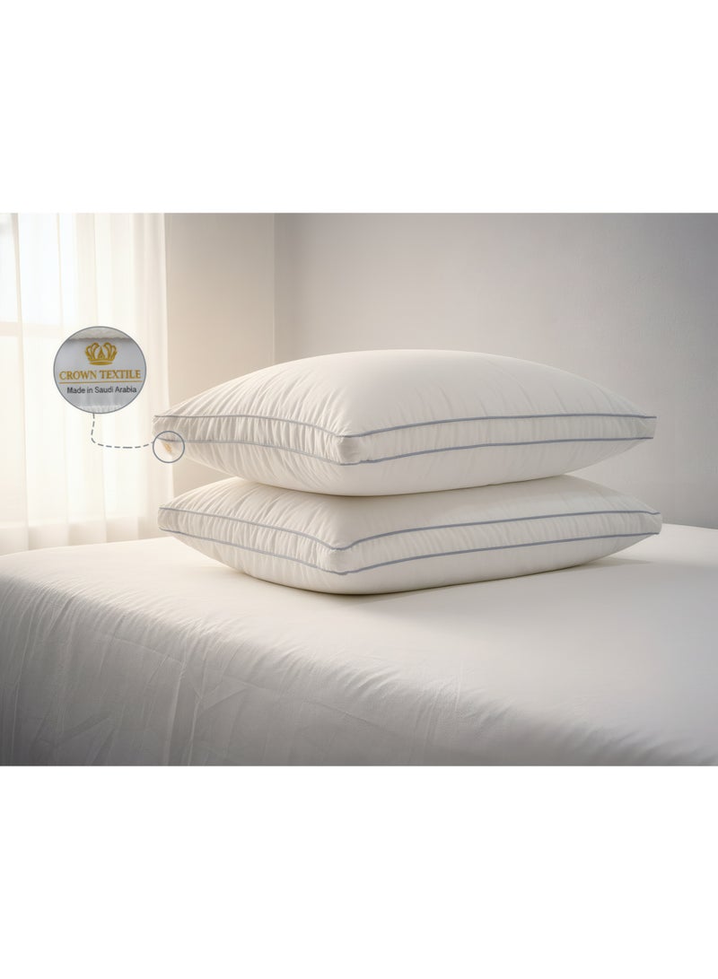 CROWN TEXTILE (2 pieces) Pillow with two lines of attractive edges - 1200 grams - made of microfiber, luxury hotel pillow - Image 1