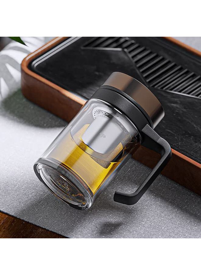 Wanxiang Glass Cup V219 Fashionable Portable Deep Walnut Double-layer Handle Tea Infuser Business Office Water Cup - Image 3