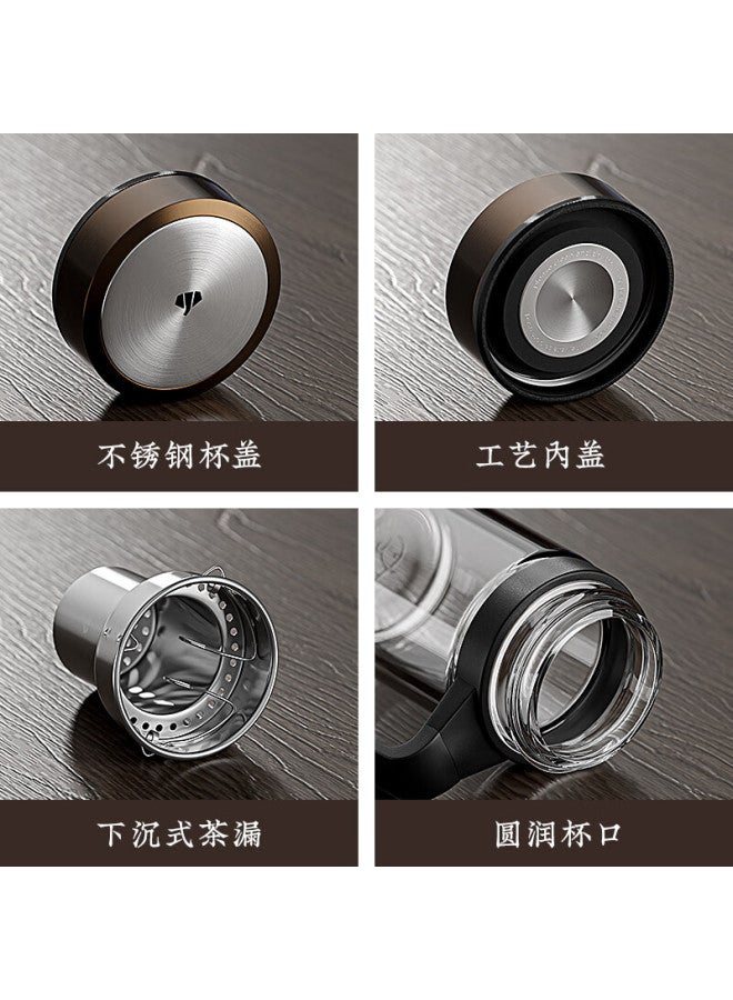 Wanxiang Glass Cup V219 Fashionable Portable Deep Walnut Double-layer Handle Tea Infuser Business Office Water Cup - Image 4