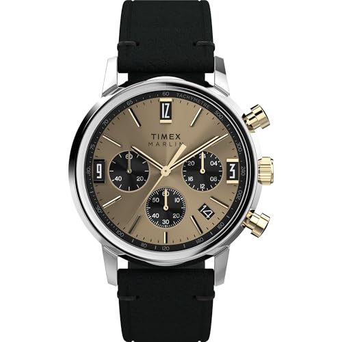 Timex Men's Marlin Quartz Chronograph 40mm Watch - Black Strap Champagne Dial Two-Tone Case - Image 1