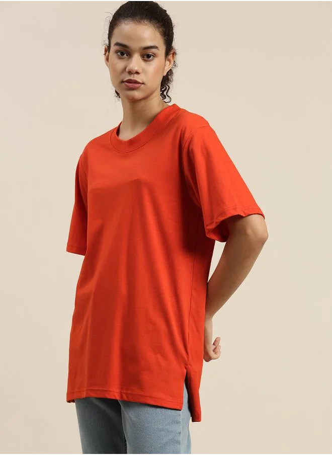 ديلينجر Oversized Solid T-Shirt with Short Sleeves