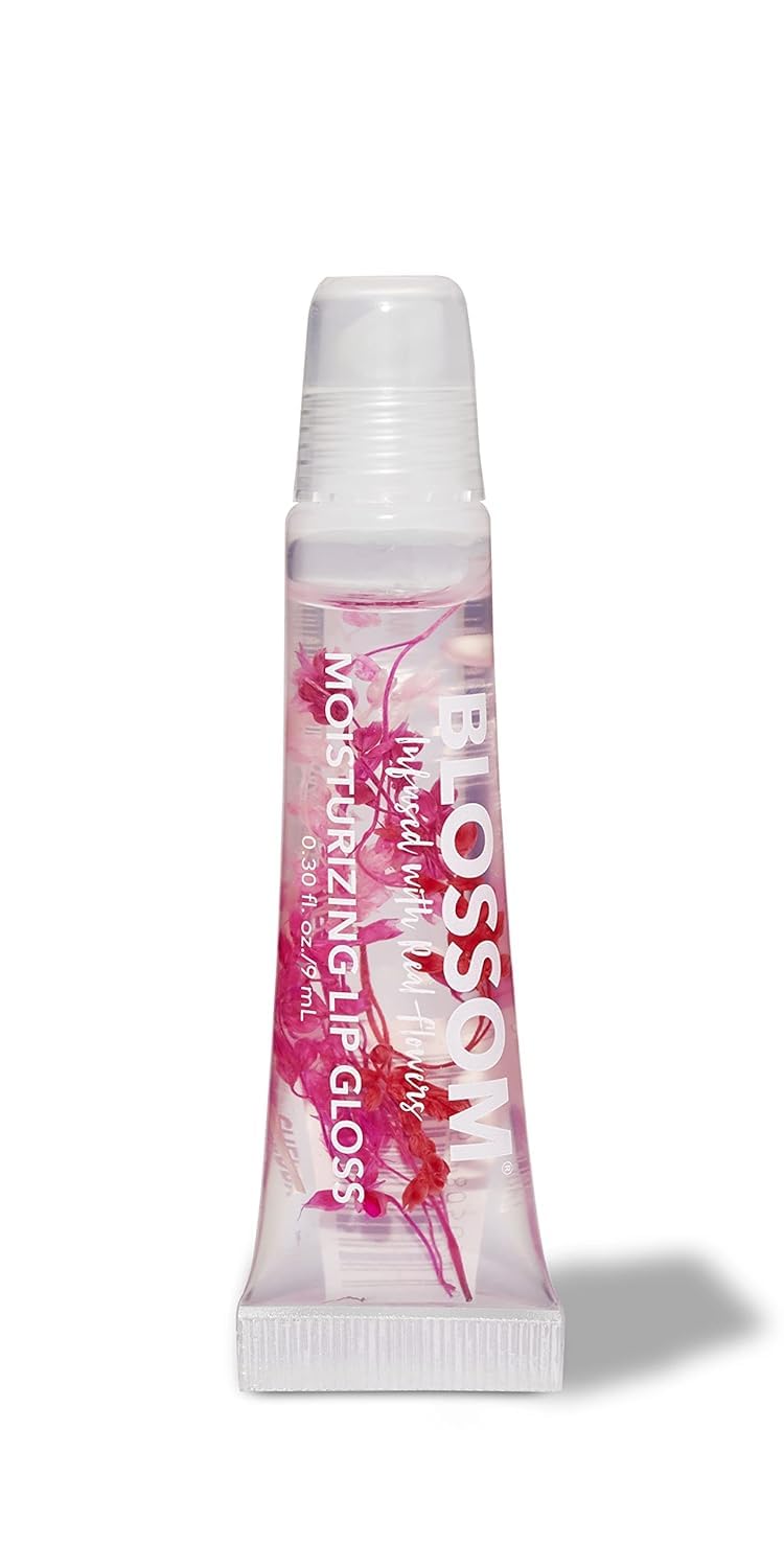 Blossom Lip Gloss Tubes Cherry Scented Thick Clear High Shine Moisturizing Flower Lip Gel with Nourishing Jojoba Seed Oil Infused with Real Flowers 03oz Cherry