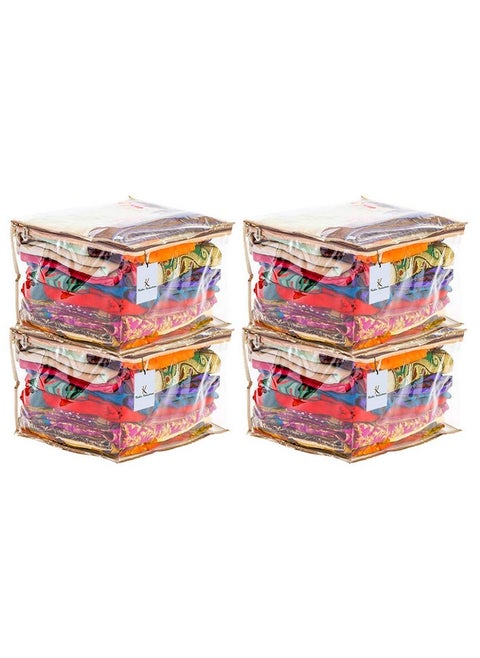 Kuber Industries PVC Saree Cover with Capacity of 10-15 Sarees|Zipper Closure & Durable Material|Pack of 4 (Transparent)