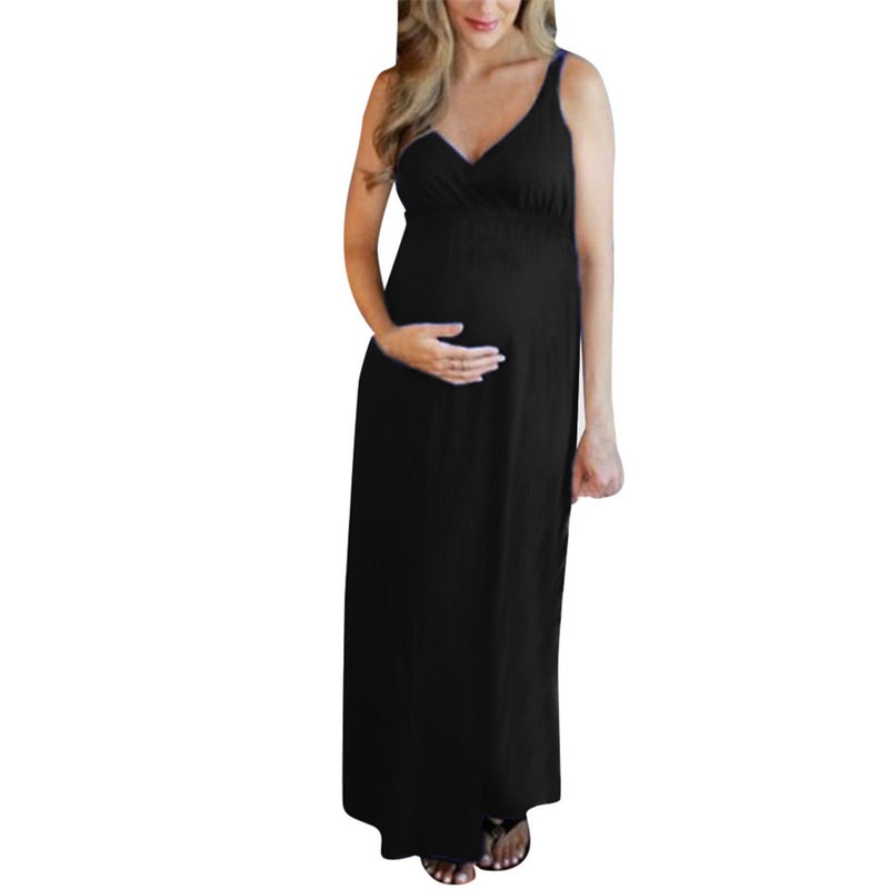 2022 foreign trade new AliExpress European and American maternity skirt long solid color knitted dress black XXL - Image 4